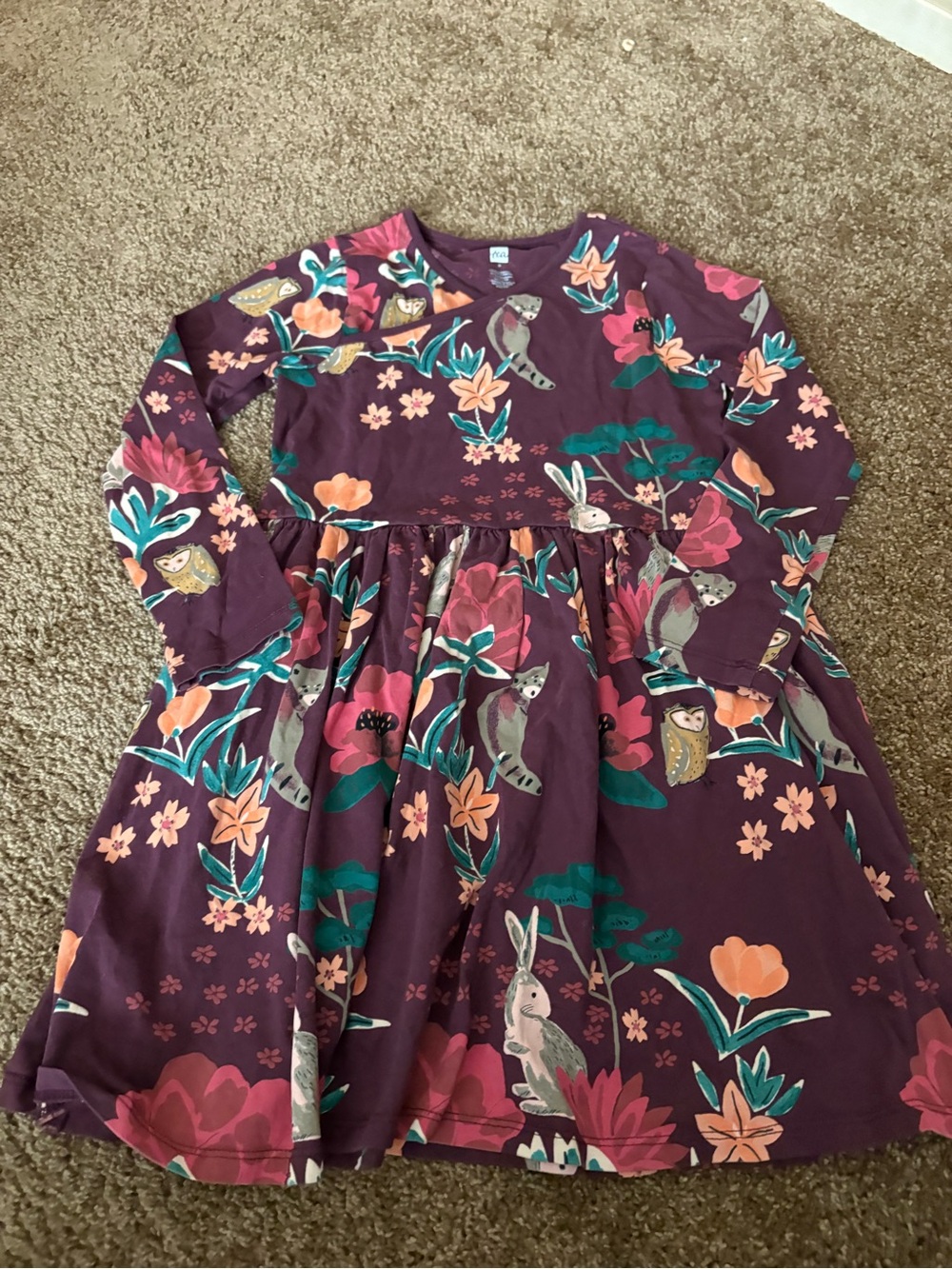Tea Purple Floral & Animal Print Long-Sleeve Dress size 8